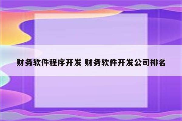 财务软件程序开发 财务软件开发公司排名