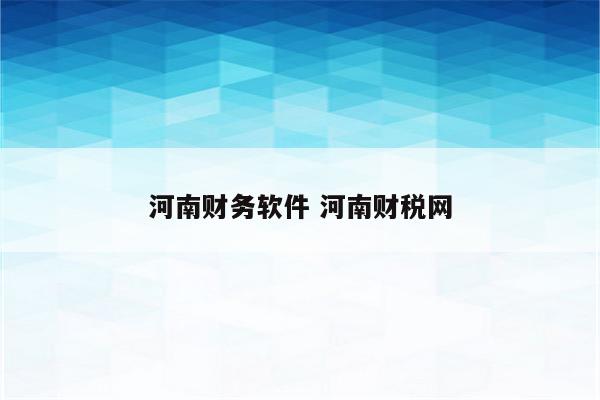 河南财务软件 河南财税网