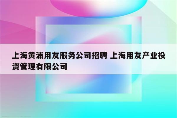 上海黄浦用友服务公司招聘 上海用友产业投资管理有限公司