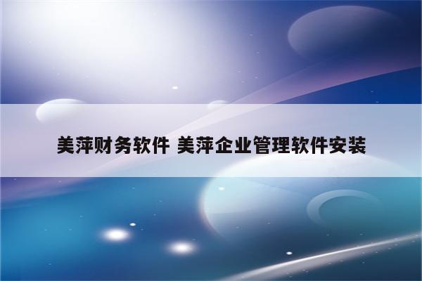 美萍财务软件 美萍企业管理软件安装