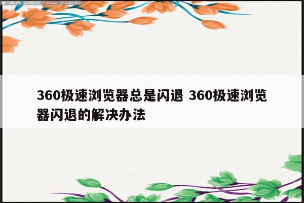 360极速浏览器总是闪退 360极速浏览器闪退的解决办法