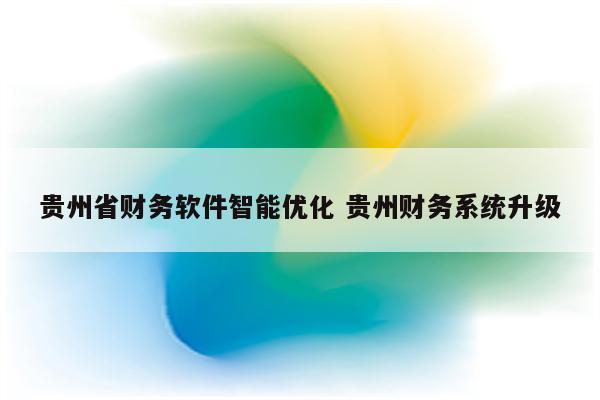 贵州省财务软件智能优化 贵州财务系统升级