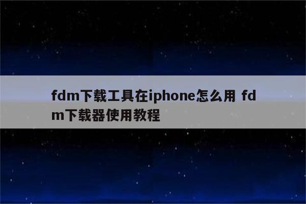fdm下载工具在iphone怎么用 fdm下载器使用教程
