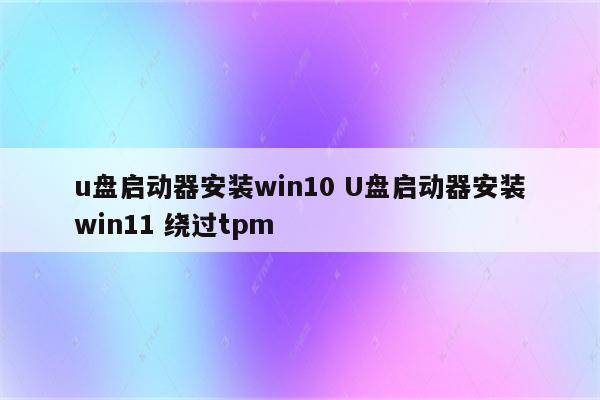 u盘启动器安装win10 U盘启动器安装win11 绕过tpm