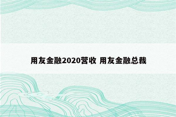 用友金融2020营收 用友金融总裁
