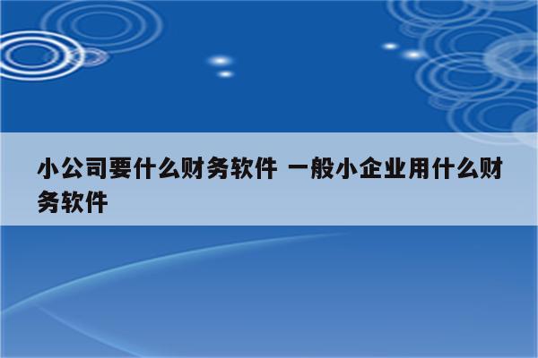 小公司要什么财务软件 一般小企业用什么财务软件
