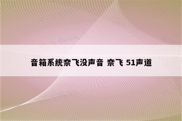 音箱系统奈飞没声音 奈飞 51声道