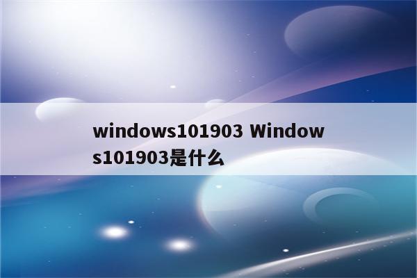 windows101903 Windows101903是什么