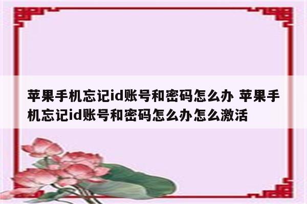 苹果手机忘记id账号和密码怎么办 苹果手机忘记id账号和密码怎么办怎么激活