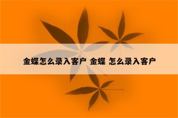 金蝶怎么录入客户 金蝶 怎么录入客户