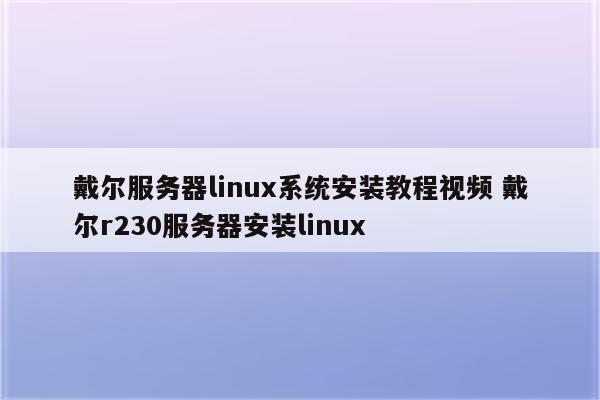 戴尔服务器linux系统安装教程视频 戴尔r230服务器安装linux