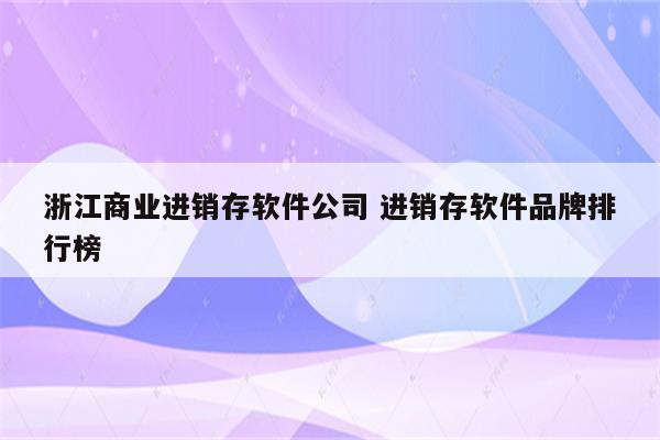 浙江商业进销存软件公司 进销存软件品牌排行榜