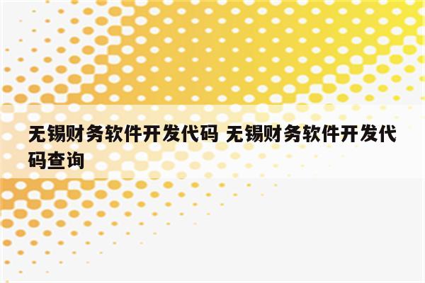 无锡财务软件开发代码 无锡财务软件开发代码查询