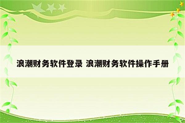 浪潮财务软件登录 浪潮财务软件操作手册