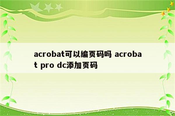 acrobat可以编页码吗 acrobat pro dc添加页码