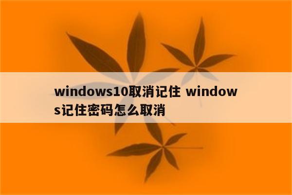 windows10取消记住 windows记住密码怎么取消