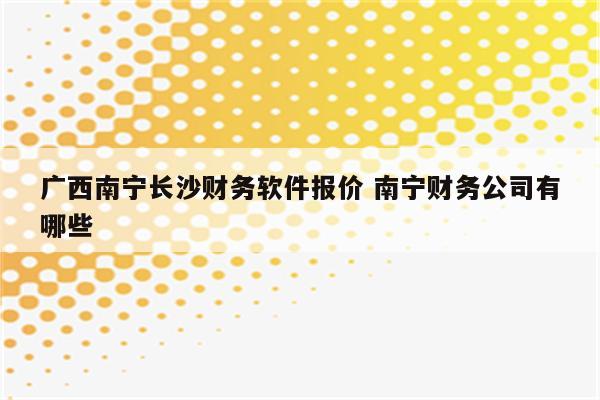 广西南宁长沙财务软件报价 南宁财务公司有哪些