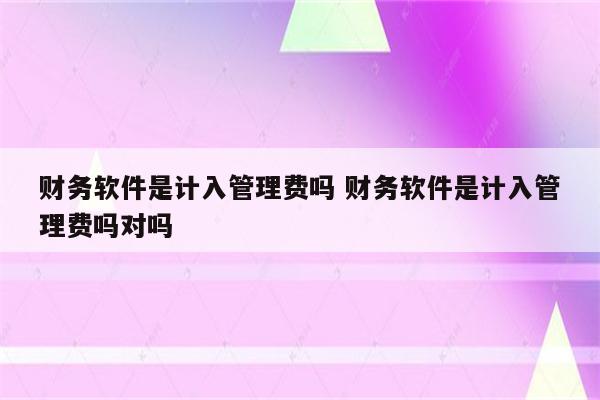 财务软件是计入管理费吗 财务软件是计入管理费吗对吗