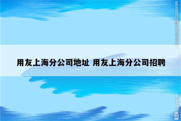 用友上海分公司地址 用友上海分公司招聘