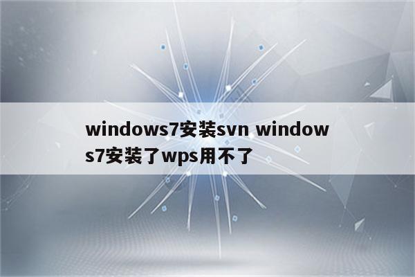 windows7安装svn windows7安装了wps用不了