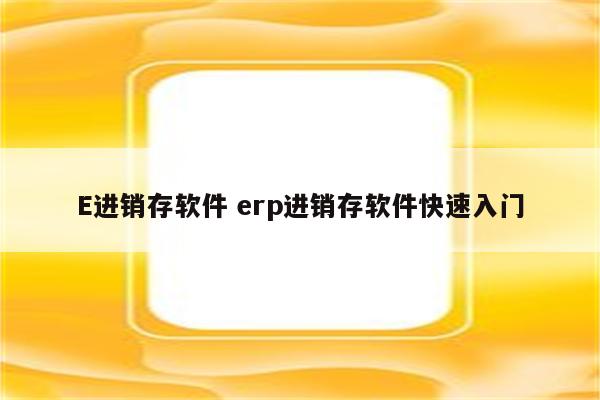E进销存软件 erp进销存软件快速入门