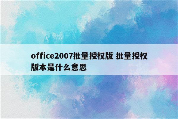 office2007批量授权版 批量授权版本是什么意思