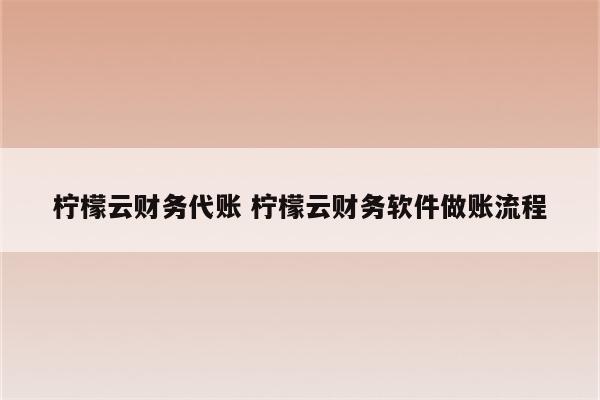 柠檬云财务代账 柠檬云财务软件做账流程