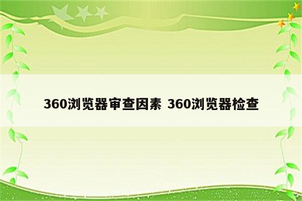 360浏览器审查因素 360浏览器检查