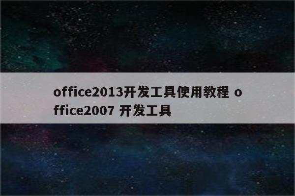 office2013开发工具使用教程 office2007 开发工具
