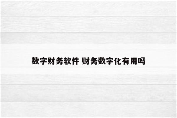 数字财务软件 财务数字化有用吗