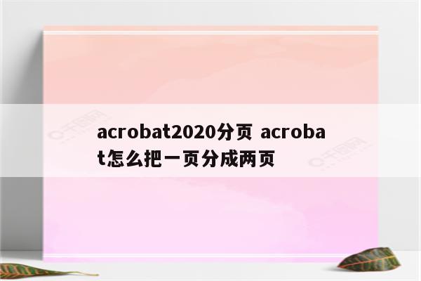 acrobat2020分页 acrobat怎么把一页分成两页