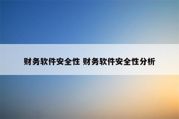 财务软件安全性 财务软件安全性分析