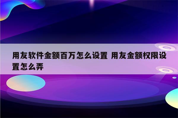 用友软件金额百万怎么设置 用友金额权限设置怎么弄