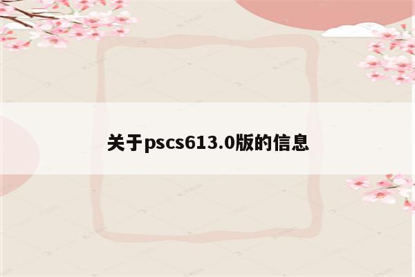 关于pscs613.0版的信息