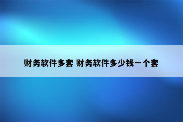 财务软件多套 财务软件多少钱一个套