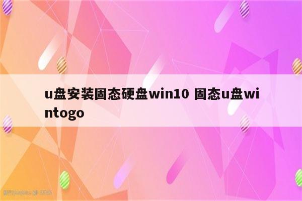 u盘安装固态硬盘win10 固态u盘wintogo