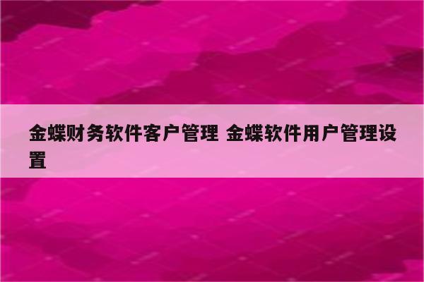 金蝶财务软件客户管理 金蝶软件用户管理设置