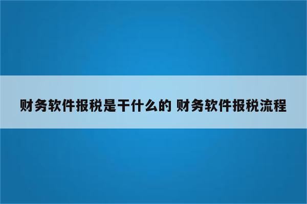 财务软件报税是干什么的 财务软件报税流程