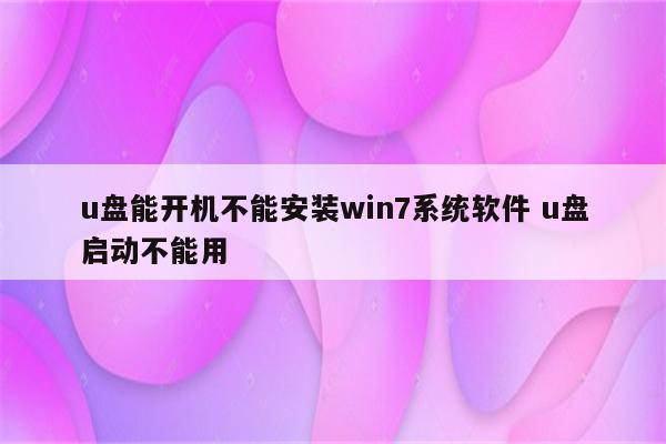 u盘能开机不能安装win7系统软件 u盘启动不能用