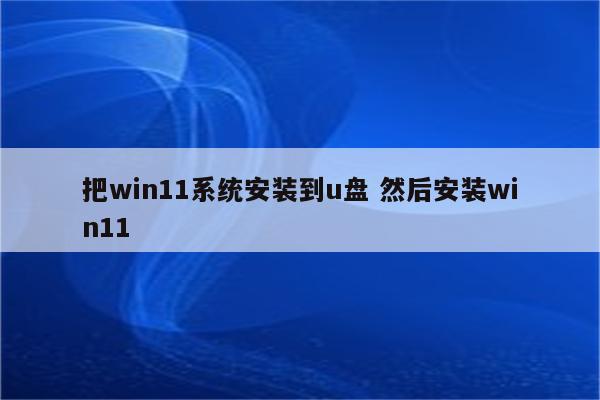 把win11系统安装到u盘 然后安装win11