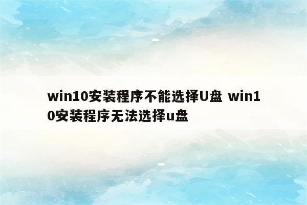 win10安装程序不能选择U盘 win10安装程序无法选择u盘