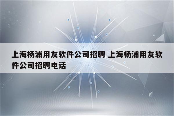 上海杨浦用友软件公司招聘 上海杨浦用友软件公司招聘电话