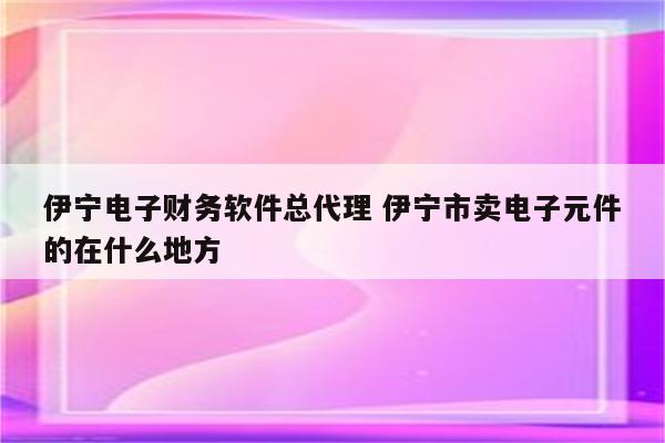 伊宁电子财务软件总代理 伊宁市卖电子元件的在什么地方