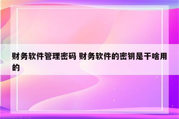财务软件管理密码 财务软件的密钥是干啥用的