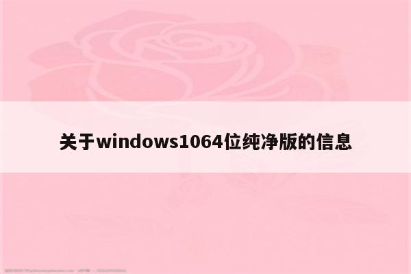 关于windows1064位纯净版的信息