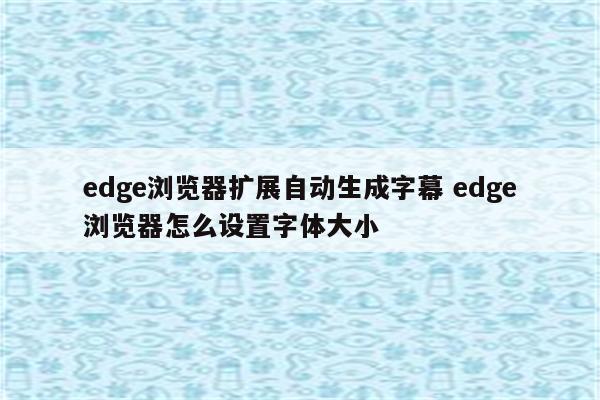 edge浏览器扩展自动生成字幕 edge浏览器怎么设置字体大小