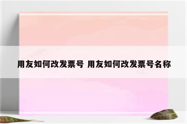 用友如何改发票号 用友如何改发票号名称