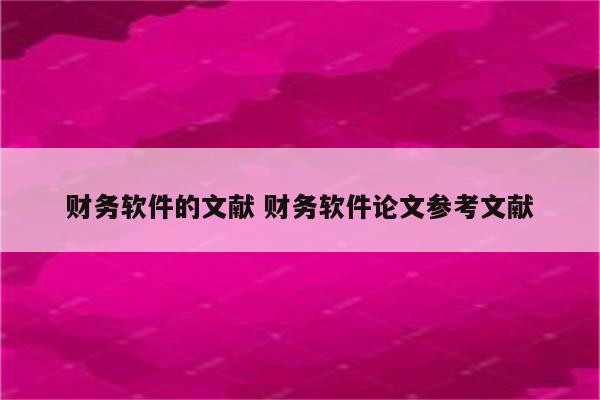 财务软件的文献 财务软件论文参考文献