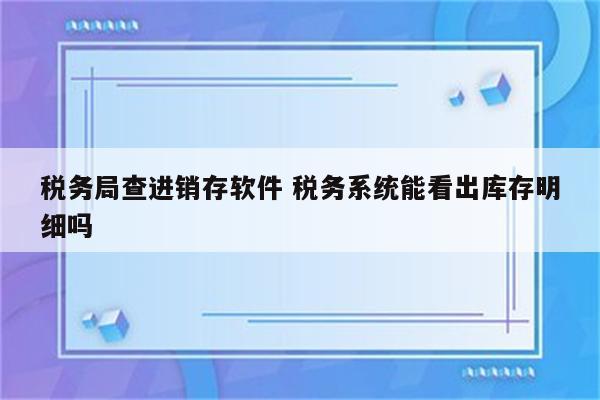 税务局查进销存软件 税务系统能看出库存明细吗