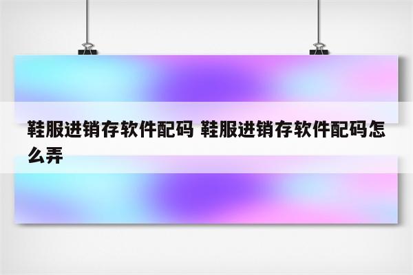 鞋服进销存软件配码 鞋服进销存软件配码怎么弄